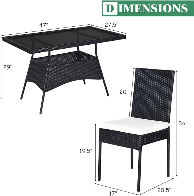 Tangkula 5 Piece Wicker Patio Dining Set, Outdoor Rattan Table & Chairs Set - Image 4