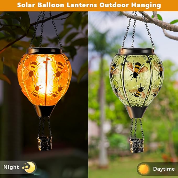 Starsoul Hot Air Balloon Solar Lantern Bee Glass Hanging Outdoor Hot Air - Image 2