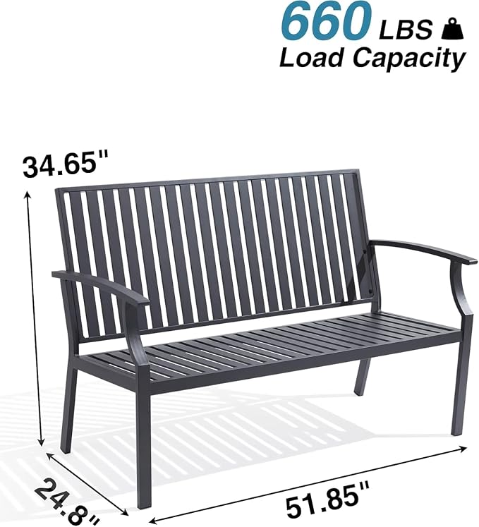 52" Outdoor Bench Garden Bench, Weatherproof Anti-Rust Heavy-Duty Outside - Image 3