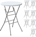 Round Folding Table, Portable Plastic Table w/Thick Table Top, Metal Frame by IWDOO