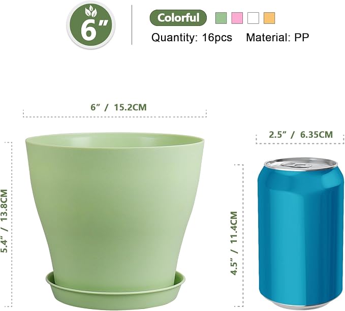 6 inch Plastic Nursery Pots, 16 Pack Plant Pots - Image 2
