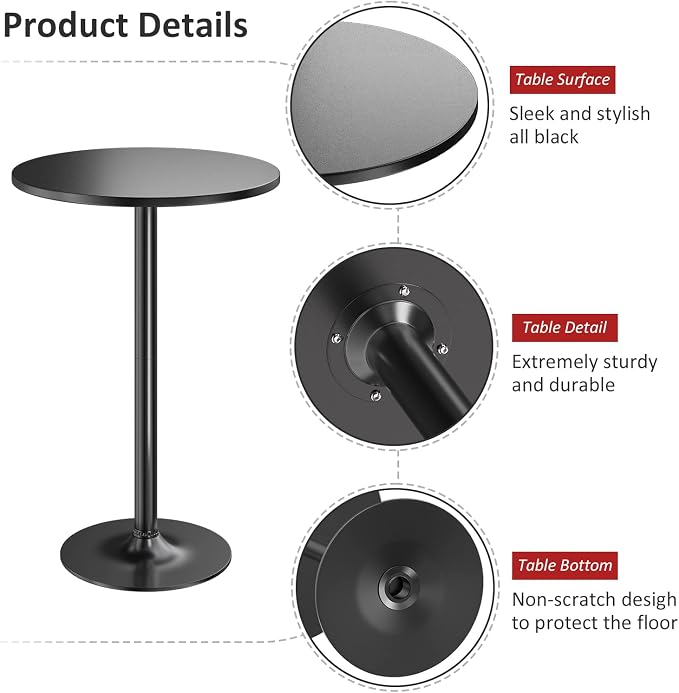 Furmax Bistro Pub Table 2 Pack Round Bar Height Cocktail Table Metal Base MDF - Image 6