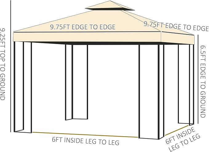 Outsunny 10' x 10' Metal Patio Gazebo, Double Roof Outdoor Gazebo Canopy Shelter - Image 7