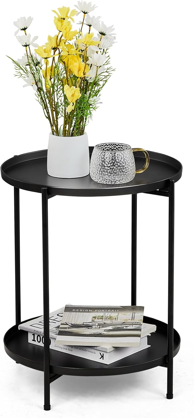 Outvita 2 Tier End Table, Metal Side Table by Outvita