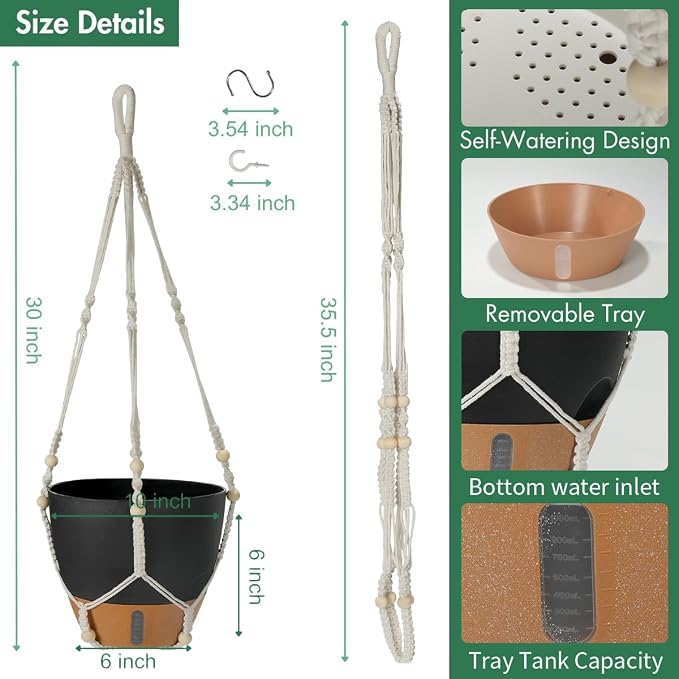Self-Watering Hanging Planters for Indoor Plants Set 2-Piece Includes Plant - Image 3