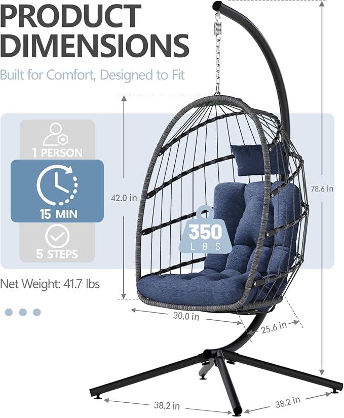 SWITTE Egg Chair Outdoor with Stand, Indoor Wicker Hanging Egg Swing Chair with - Image 3