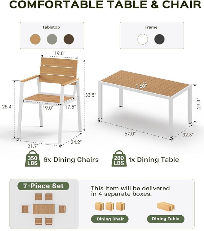 7-Piece Outdoor Dining Set, Aluminum Dining Table Set - Image 4