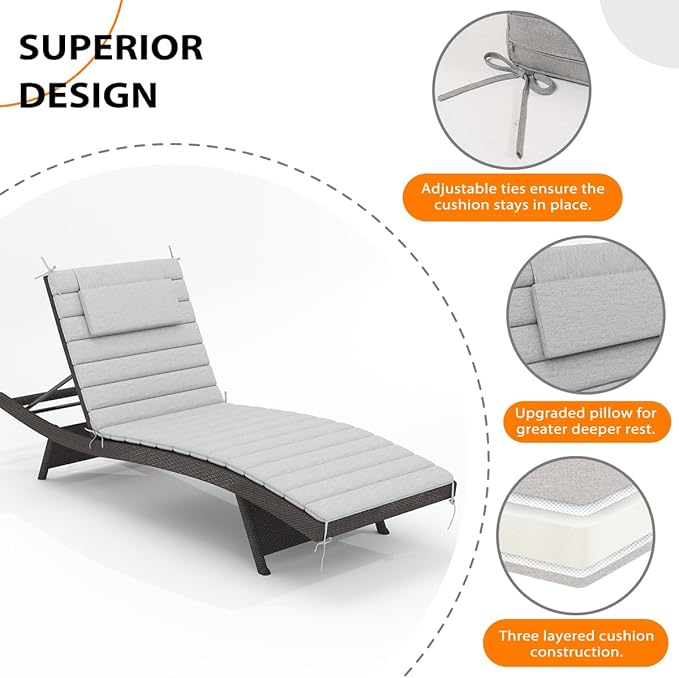 Sundale Outdoor Olefin Quilted Lounge Cushion Set of 4, Patio Foldable Chaise - Image 5
