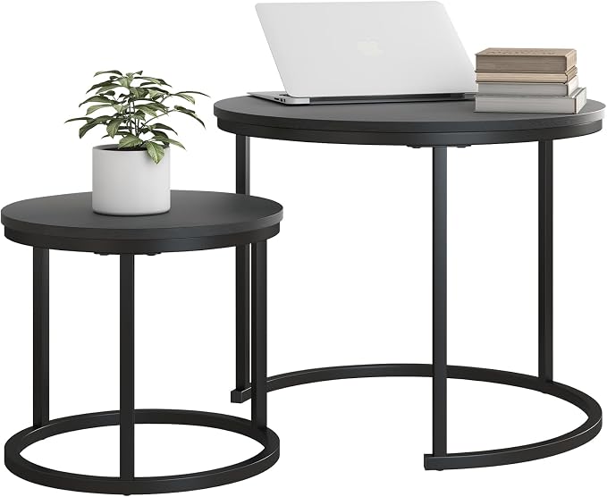 HOJINLINERO Round Coffee Table, Nesting Coffee Table Set of 2, Center Tables by HOJINLINERO
