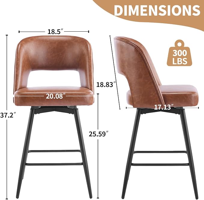 VINGLI Bar Stools Set of 2, Upholstered Barstools - Image 6