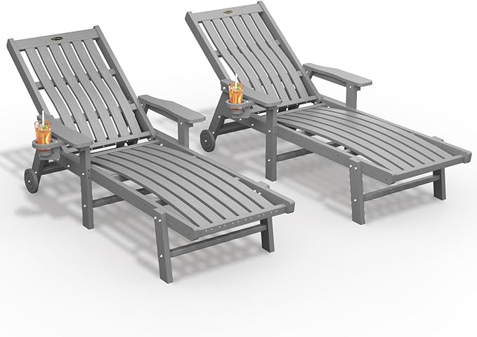 Patio Chaise Lounge Chair Set of 2, Oversized Lounge Chair Outdoor by THOEOE