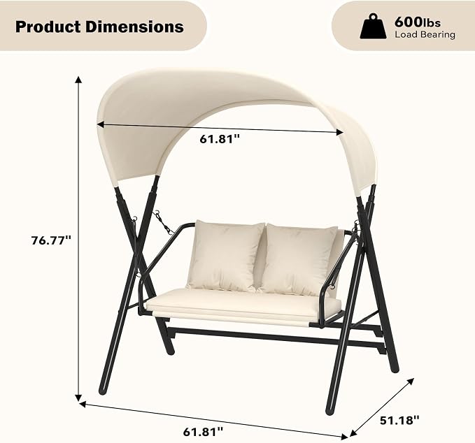 AECOJOY 2 Seat Outdoor Patio Swing Chair - Image 6
