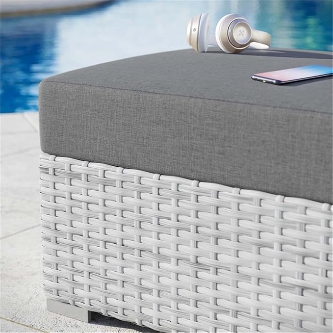 Modway Convene Wicker Rattan Outdoor Patio Ottoman in Light Gray Charcoal - Image 6