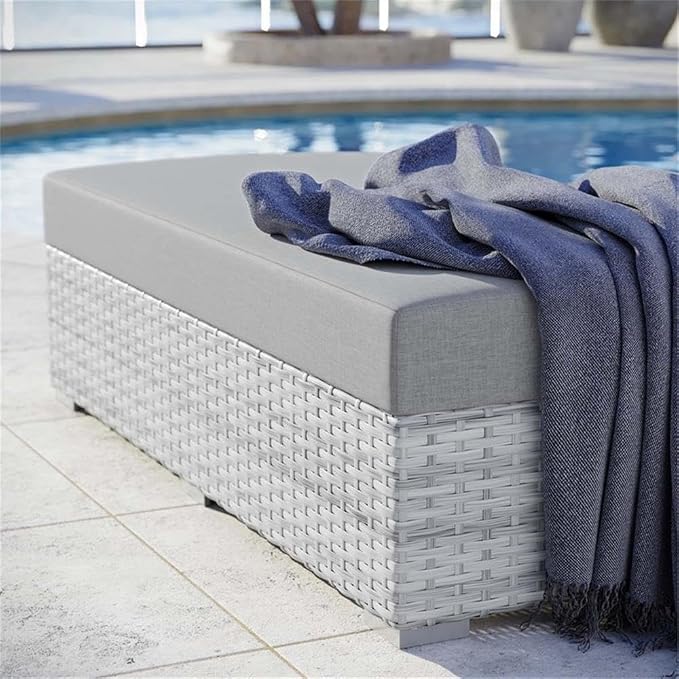 Modway Convene Wicker Rattan Outdoor Patio Rectangular Ottoman in Light Gray - Image 6