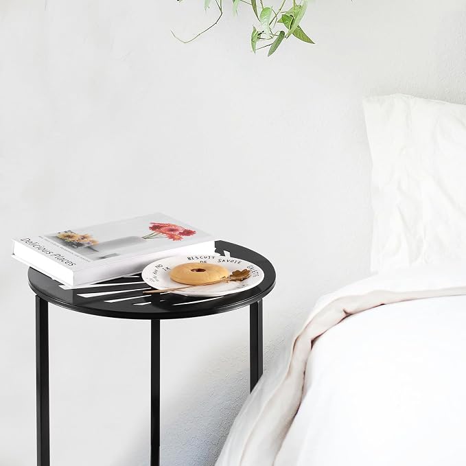 Party Zealot Set of 2 Small Round Metal Side Tables 13 Inches Black Outdoor End - Image 6