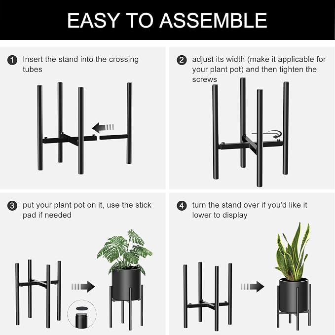 H HOMEXIN Metal Adjustable Plant Stand, Width 8-12 Inches, Corner Mid Century - Image 7