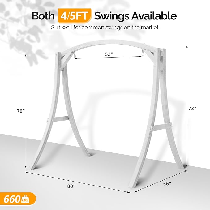 VINGLI 5FT Wooden Swing Frame, 1000LBS Heavy Duty A-Frame Porch Swing Stand - Image 5