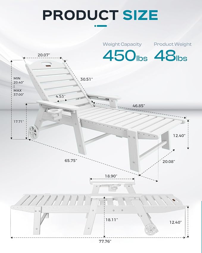 Outdoor Chaise Lounge Chair Set of 2, Patio Lounge Chairs - Image 3