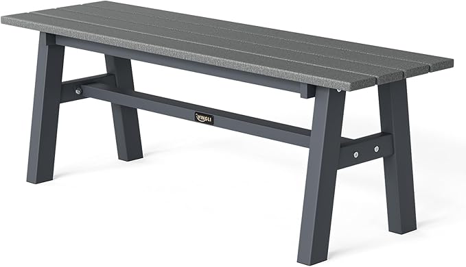 VINGLI 47” Outdoor Bench Garden Bench HDPE Porch Bench w/Metal Legs, Poly by VINGLI