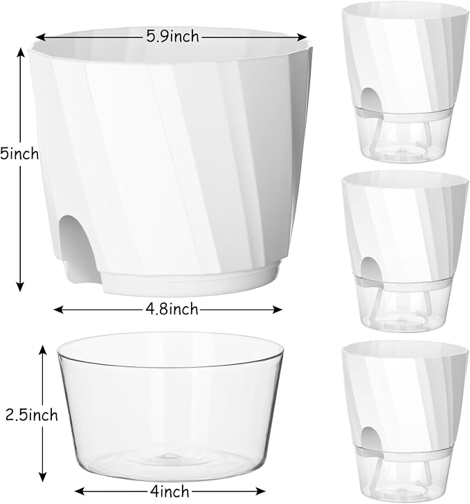 KIMCHOMERSE Self Watering Plant Pots, 6 Inch Plant Pots White, 3 Pack Flowers - Image 2