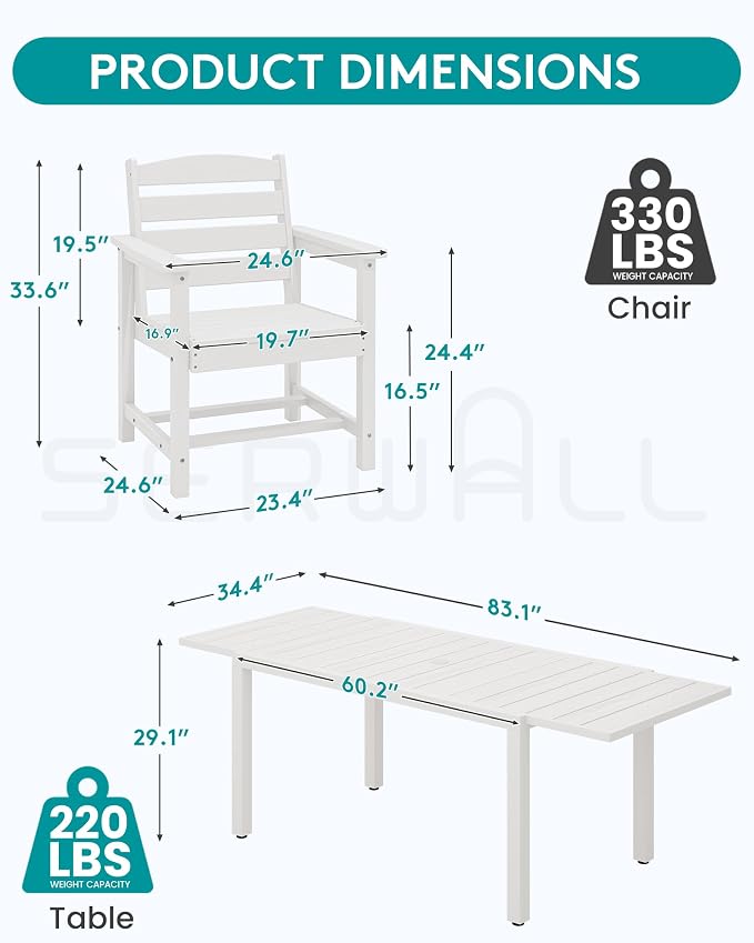 SERWALL 7-Piece Patio Dining Sets, All Weather HDPE Outdoor Furniture Set - Image 2