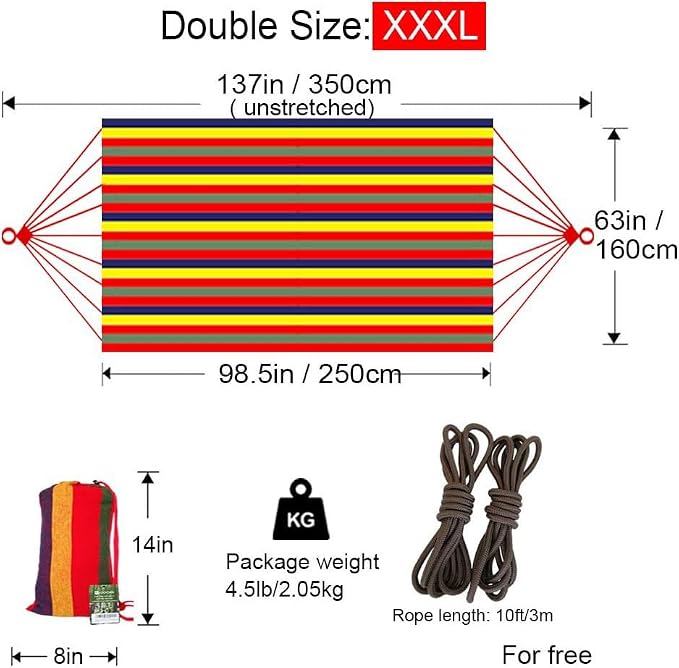 Brazilian Double Hammock 2 Person Extra Large Canvas 250x160cm Total Length - Image 3