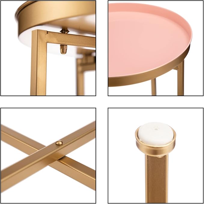 HollyHOME Small Round Metal End Table, Accent Indoor&Outdoor Coffee Side Table - Image 4