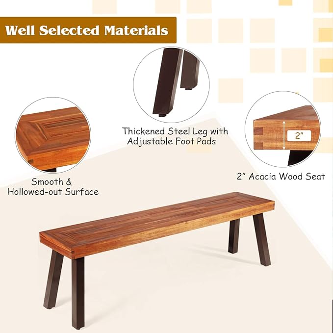 Giantex Acacia Wood Bnech, 3-Person Backless in/Outdoor Patio Dining Bench - Image 5