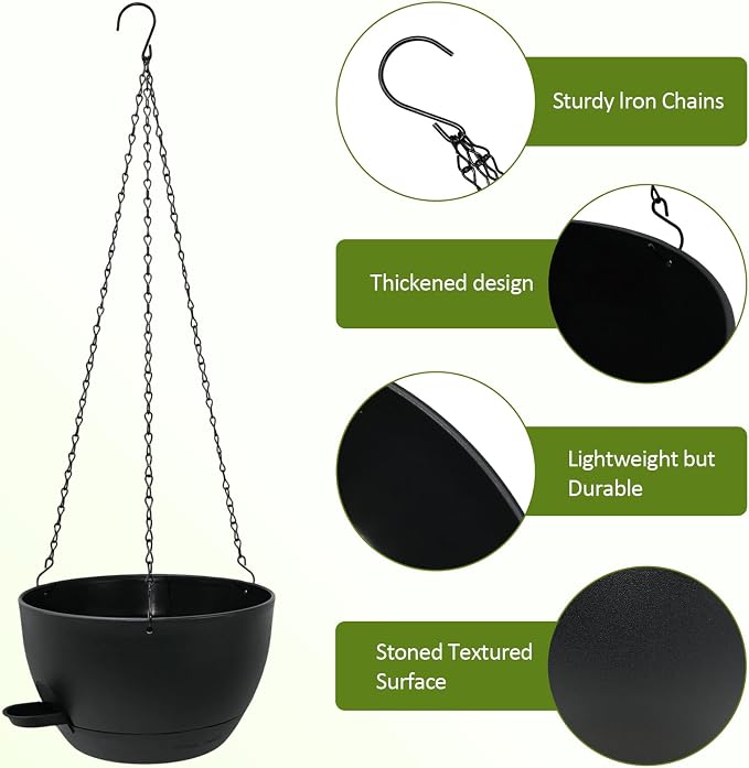 WOUSIWER Self Watering Hanging Planters, 2 Pack 10'' Plastic Pots - Image 5