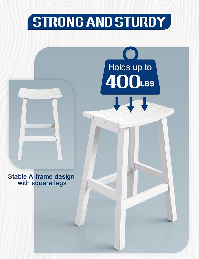 Weatherproof Bar Stools Set of 4, Saddle Seat, Bar Height Stools - Image 4