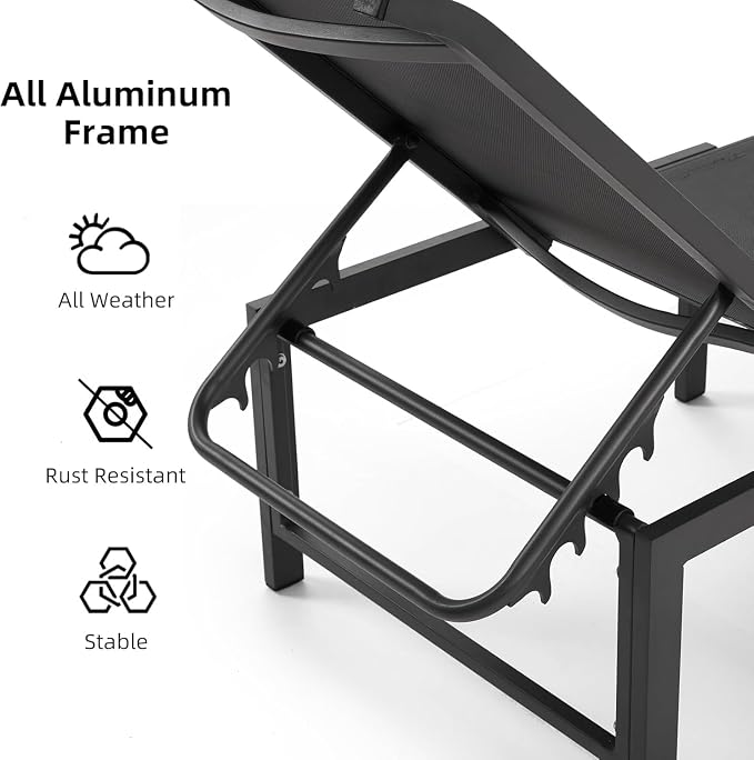 Outdoor Pool Lounge Chairs, Patio Aluminum Chaise Lounge, Five-Position - Image 5