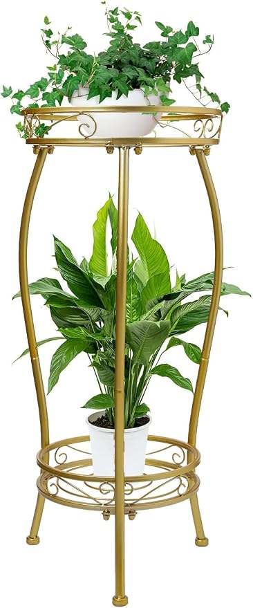 Plant Stand Indoor Outdoor，Tall Gold Metal Rustproof Stable Plant Stands，2 Tier - Image 4