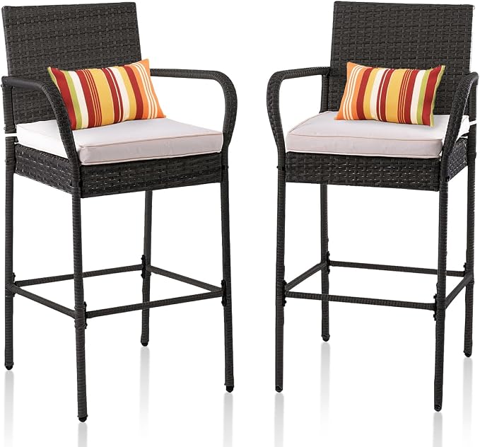 Sundale Outdoor Wicker Bar Stool Set of 2, Patio Counter Height Pub Chair by SundaleOutdoor