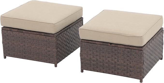 SUNSITT Outdoor Patio Ottoman Set of 2, All Weather Rattan Outdoor Ottoman Set - Image 7