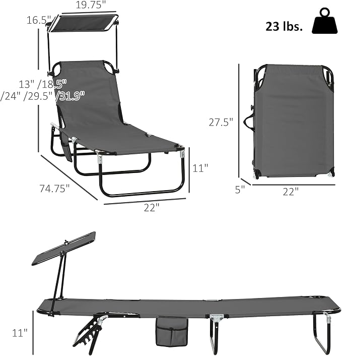 Outsunny Folding Chaise Lounge Pool Lounge Chairs Set of 2, Outdoor Sun Tanning - Image 3
