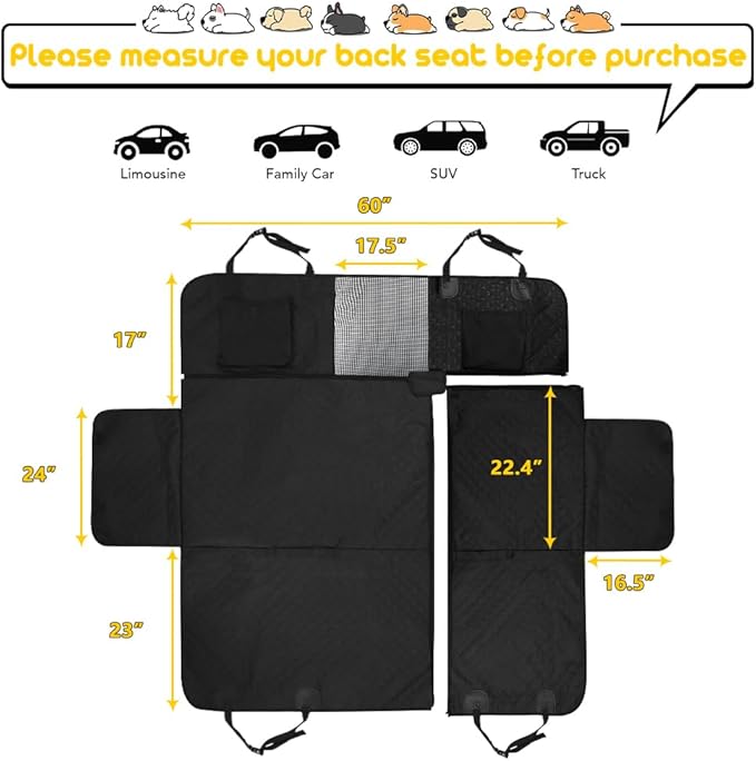 Vailge 6 in 1 Car Seat Cover for Back Seat, 60/40 Split, 100% Waterproof - Image 6
