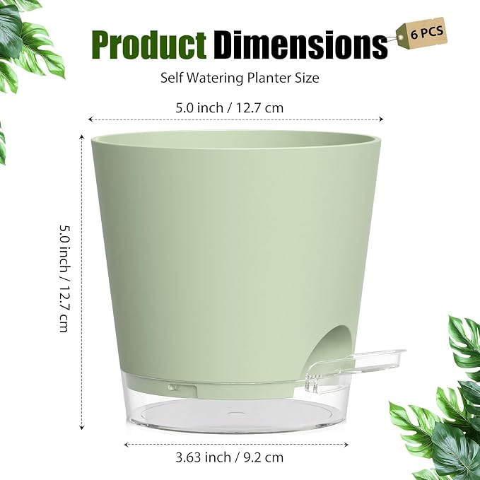 Plant Pots 5 Inch Self Watering Pots, 6 Pack Plastic Planters - Image 5