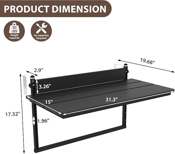Sundale Outdoor 32" Large Folding Balcony Table - Image 3