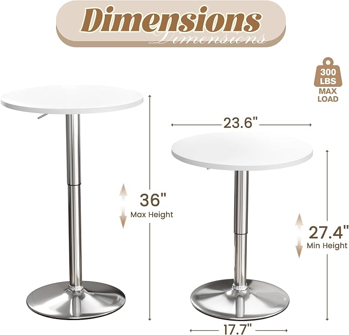 Shahoo Bar Table, Adjustable Height Pub Table 27.4-36 Inches, Cocktail Table - Image 3