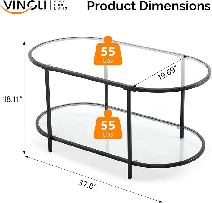 VINGLI Glass Coffee Table, Modern Tea Table - Image 2