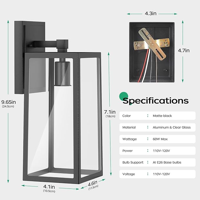 PARTPHONER Outdoor Light Fixtures Wall Mount, Porch Light, Waterproof Exterior - Image 6