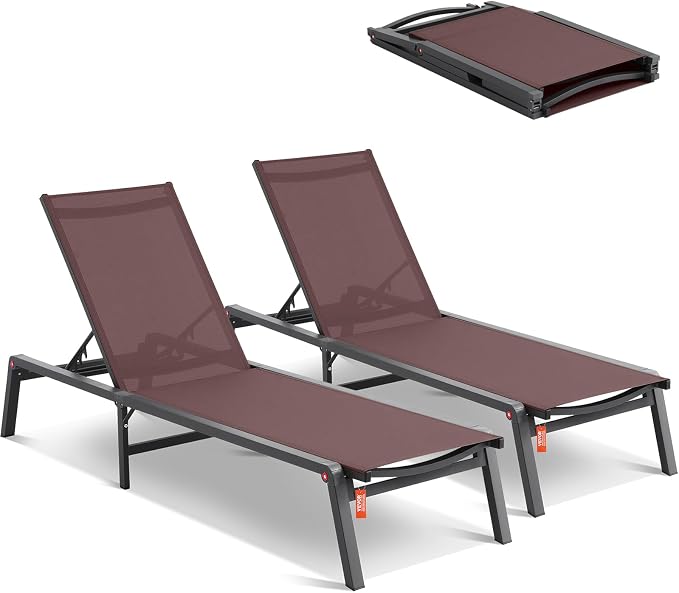 VEVOR 2 Pcs Chaise Lounge Chairs Outdoor, Aluminum Patio Lounge Chair by VEVOR