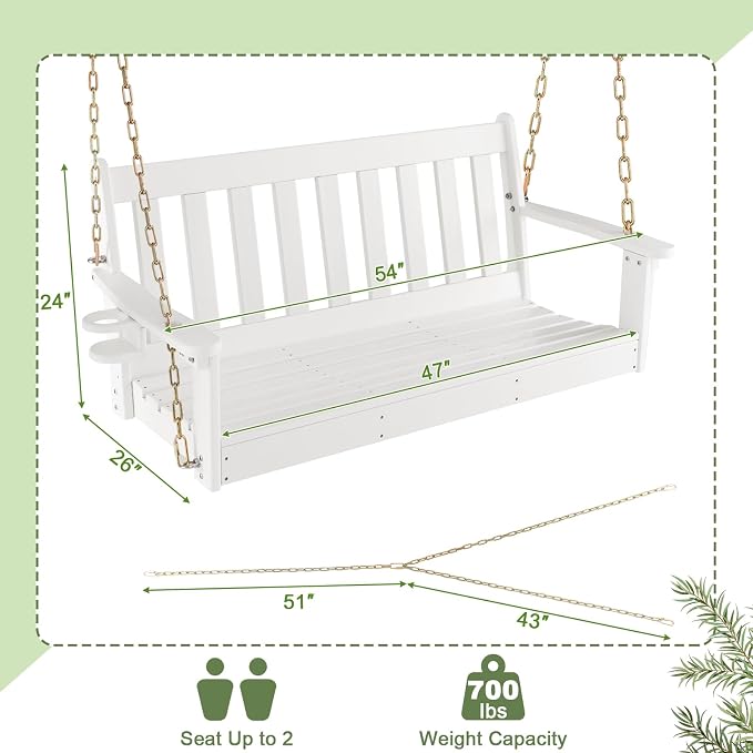 Tangkula 2 Person Hanging Porch Swing, Outdoor Bench Swing - Image 7