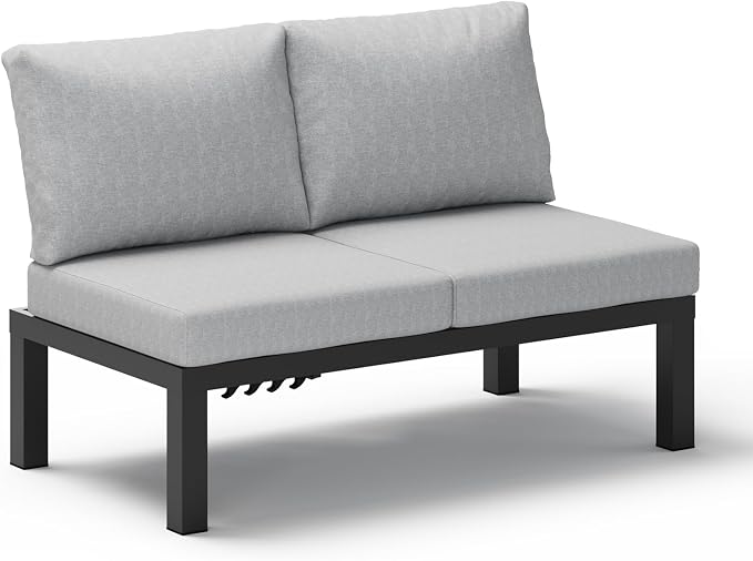 Aluminum Outdoor Patio Sofa Set, 2 Seats Modular Sectional Reclining Loveseat by Oasbira