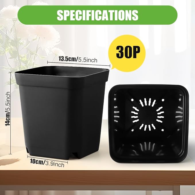 Square Nursery Pots 5.5 Inch, Plastic Plant Pot - Image 2