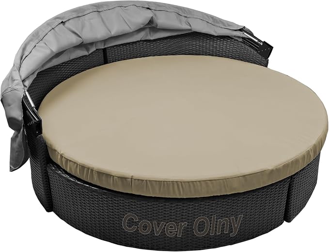Round Outdoor Daybed Cushion Cover Replacement, Anti-UV Water-Resistant Patio by SOWINOS