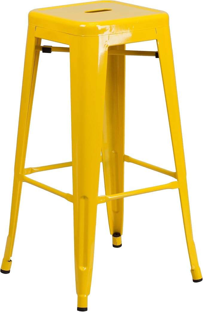 Flash Furniture Lily 4 Pack Commercial Grade 30" High Backless Yellow Metal - Image 8