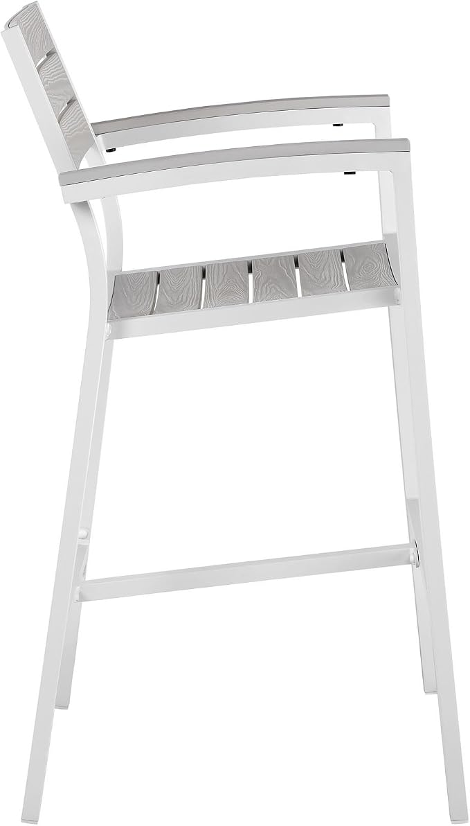 Modway Maine Aluminum Outdoor Patio Two Bar Stools in White Light Gray - Image 4