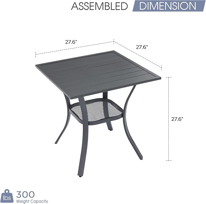 VICLLAX Small Patio Dining Table, No Umbrella Hole, Dark Grey Tabletop - Image 3