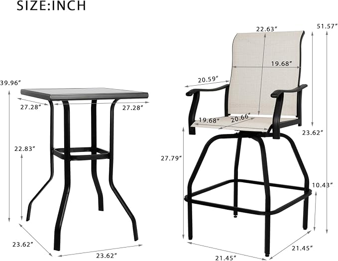 LEVELEVE Patio Bar Set 5pcs Swivel Bar Stools Outdoor Bistro Textilene - Image 3